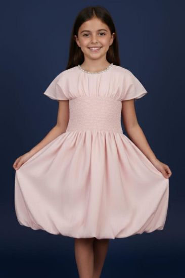 صورة فستان وردي مع مطاط جمبل على الخصر